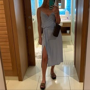 Lush blue tie front midi dress